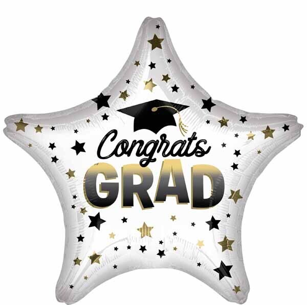 &quot;Congrats Grad&quot; White Star W/Gold and Black Ombre Mylar 18&quot;