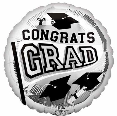 &quot;Congrats Grad&quot; Silver Round Mylar 18&quot;