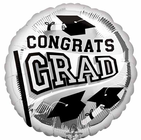 &quot;Congrats Grad&quot; Silver Round Mylar 18&quot;