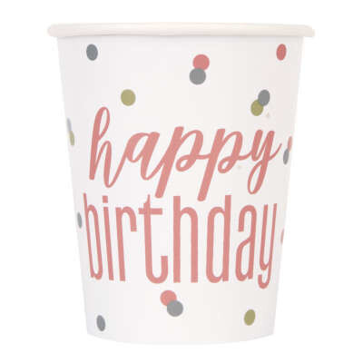 Glitz Rose Gold Birthday Cups 8ct