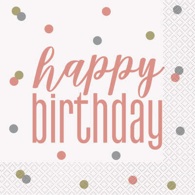 Glitz Rose Gold Happy Birthday Luncheon Napkins 16ct