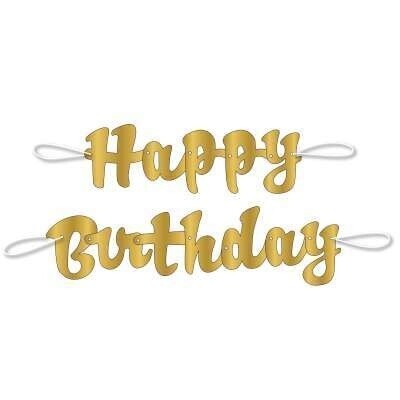 Happy Birthday Script 7FT Gold Banner