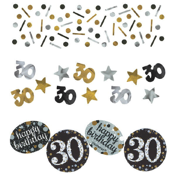 30th Birthday Black and Silver Confetti