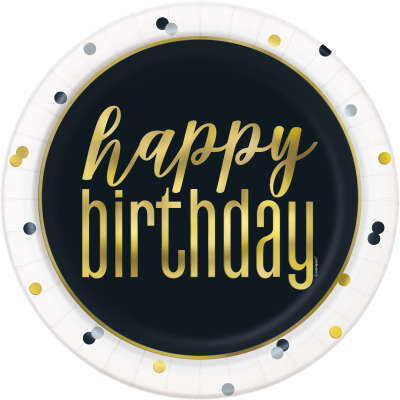 Metallic &#39;Happy Birthday&#39; Dinner Plates 9” 8ct