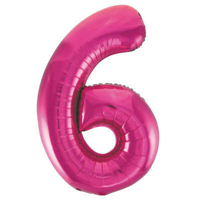Hot Pink Number 6 Shaped Foil Balloon 34&quot; Packaged-Unique