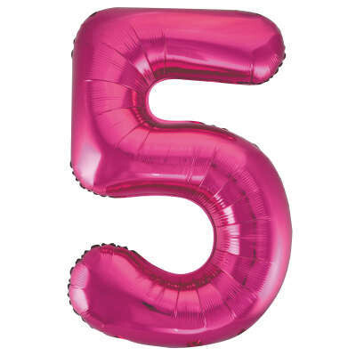 Hot Pink Number 5 Shaped Foil Balloon 34&quot; Packaged -Unique