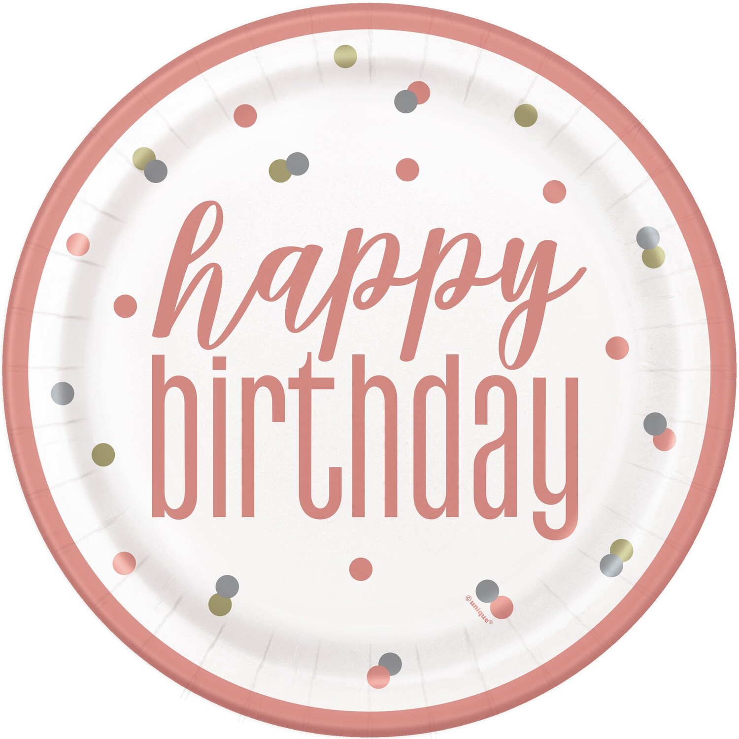 Glitz Rose Gold Birthday Plates 9” 8ct
