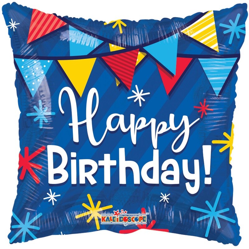 &#39;Happy Birthday&#39; Blue Pennant Banner Foil Balloon 18&quot;