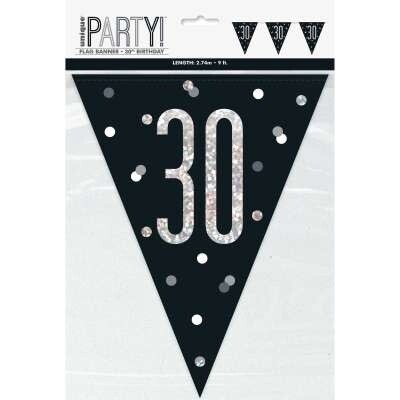 Black And Silver 30th Flag Banner