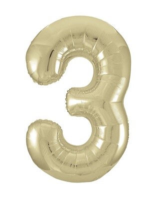 New Gold Number 3 Shaped Foil Balloon 34&quot; Packaged -Unique