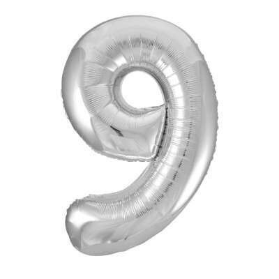 Silver Number 9 Shaped Foil Balloon 34&quot; Packaged -Unique