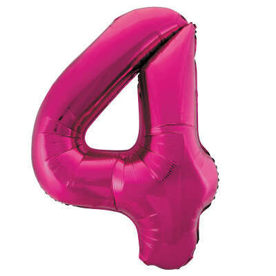 Hot Pink Number 4 Shaped Foil Balloon 34&quot; Packaged -Unique