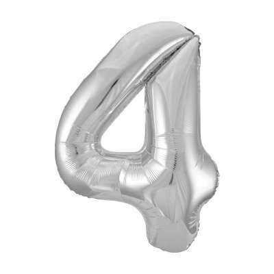 Silver Number 4 Shaped Foil Balloon 34&quot; Packaged -Unique