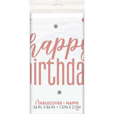 Glitz Rose Gold Happy Birthday Tablecloth 54&quot; x 84&quot;
