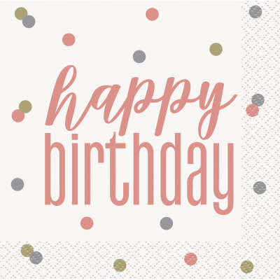Glitz Rose Gold Happy Birthday Beverage Napkins 16ct