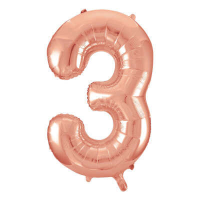 Rose Gold Number 3 Shaped Foil Balloon 34&quot; Packaged-Unique