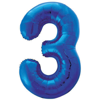 Blue Number 3 Shaped Foil Balloon 34&quot; Packaged -Unique