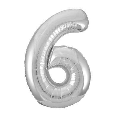 Silver Number 6 Shaped Foil Balloon 34&quot; Packaged -Unique