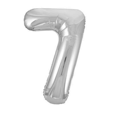 Silver Number 7 Shaped Foil Balloon 34&quot; Packaged -Unique