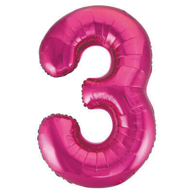 Hot Pink Number 3 Shaped Foil Balloon 34&quot; Packaged -Unique
