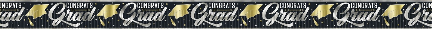 Stars &amp; Caps Graduation Foil Fringe Banner  12 ft