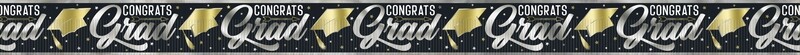 Stars &amp; Caps Graduation Foil Fringe Banner  12 ft