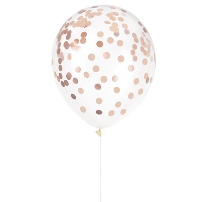 Rose Gold Foil Confetti Filled 12&quot; Clear Latex Balloons  6ct