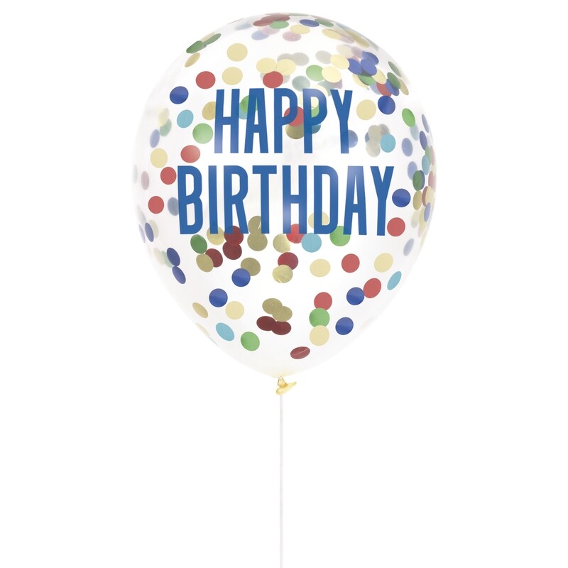 Multicolor Foil Confetti Filled &quot;Happy Birthday&quot; 12&quot; Clear Latex Balloons  6ct