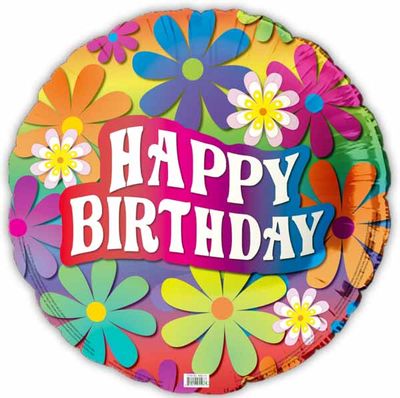 "Happy Birthday" Retro Flowers 18" Mylar