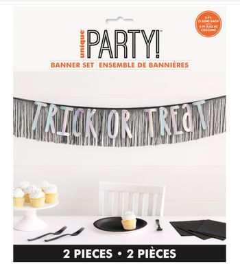 Iridescent Foil &quot;Trick or Treat&quot; Fringe Garland Kit