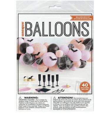 Orange, Pink &amp; Black Latex Halloween Balloon Arch Kit with Spiderwebs and Bats, 40pc