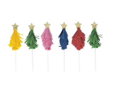 Vibrant Christmas Tree Shaped Cupe Cake Toppers,  6ct