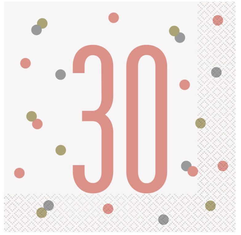 Glitz Rose Gold &quot;30&quot; Luncheon Napkins, 16ct