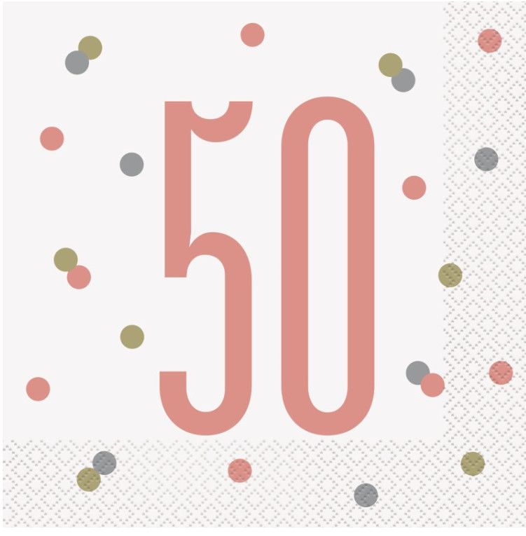 Glitz Rose Gold &quot;50&quot; Luncheon Napkins, 16ct