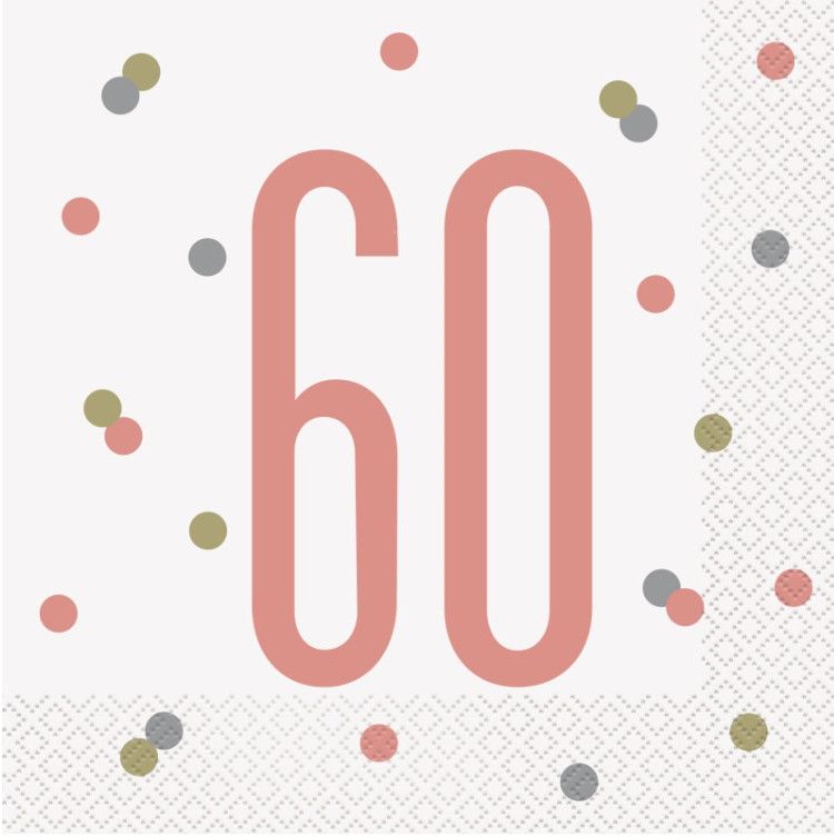 Glitz Rose Gold &quot;60&quot; Luncheon Napkins, 16ct