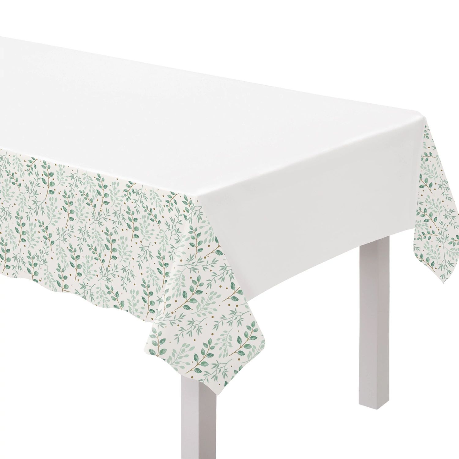 Sage Green Leaf Printed Rectangular Tablecloth - 52” x 108”