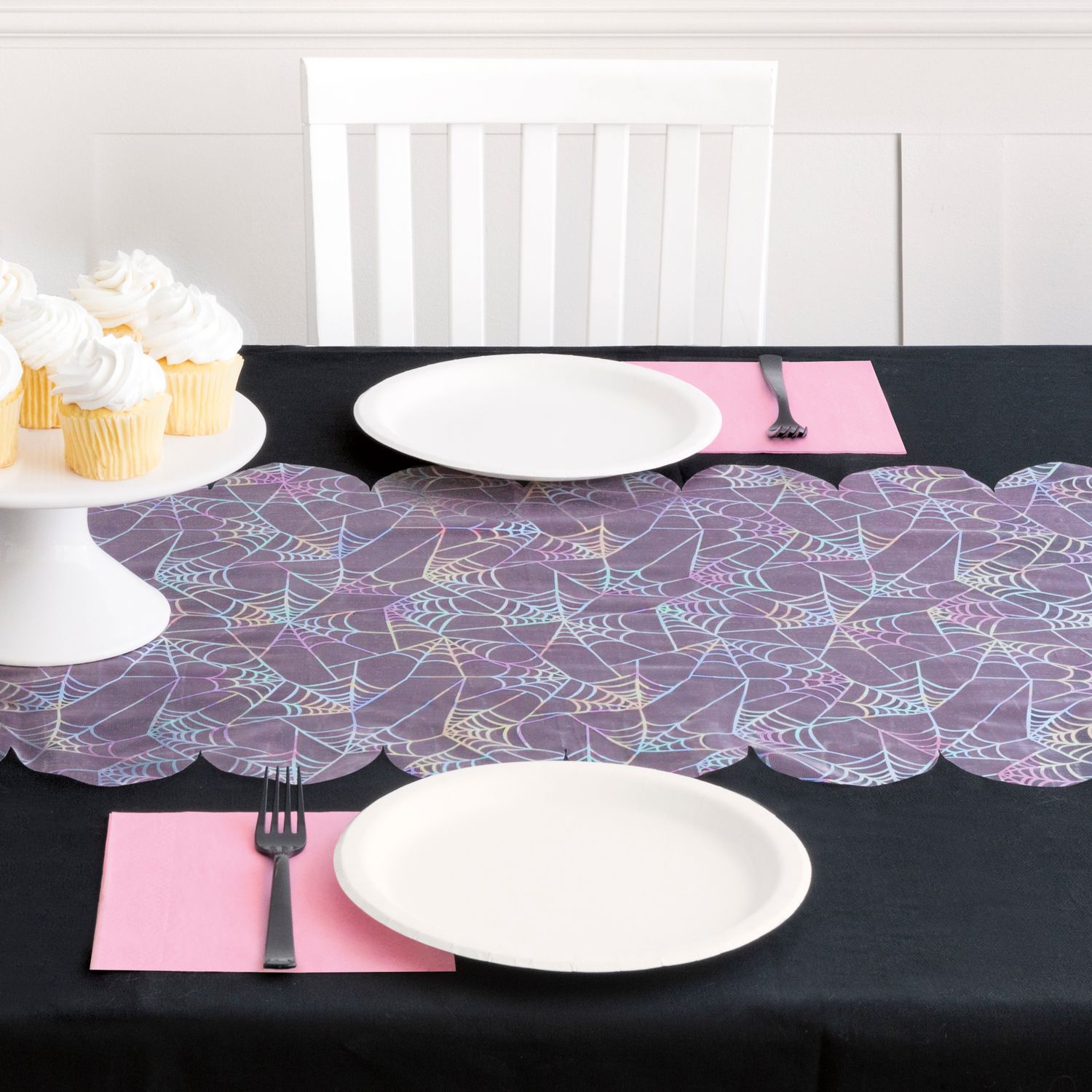 Pastel Web Table Runner with Iridescent Foil Stamping  88&quot;
