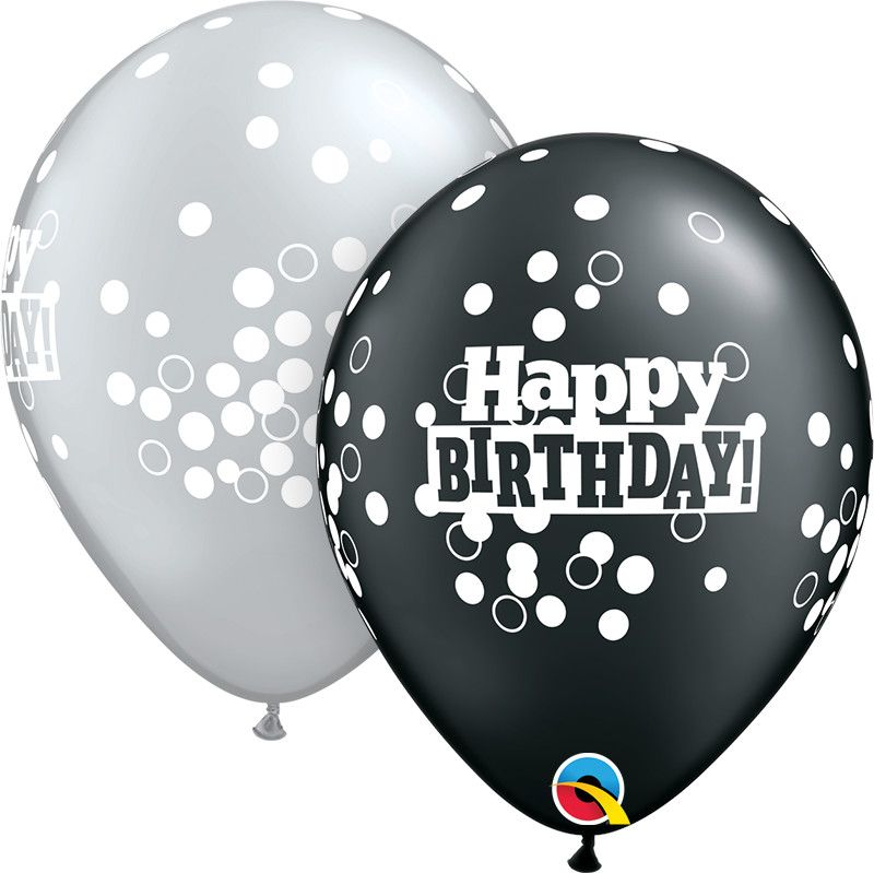 &#39;Happy Birthday&#39; Silver or Black Printed 12&quot; Latex Singles