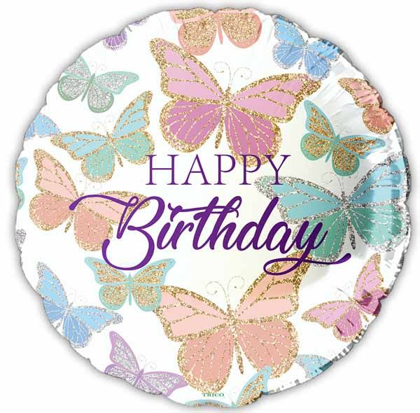 Happy Birthday - Glitter Butterfly Mylar Balloon 18&quot;