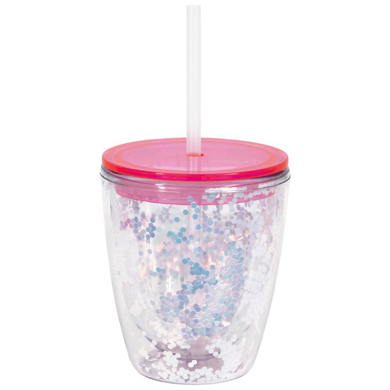 Pink Glitter 14oz Plastic Tumbler with Straw