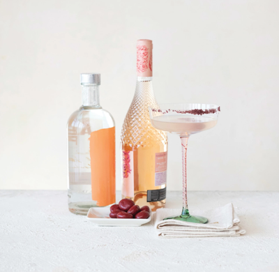 10 oz. Stemmed Champagne/Coupe Glass w/ Pink Stem &amp; Green Base