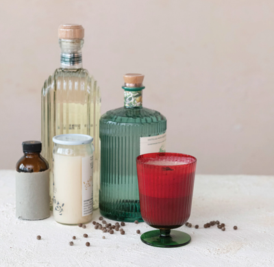 8 oz. Stemmed Fluted Drinking Glass, Green &amp; Red