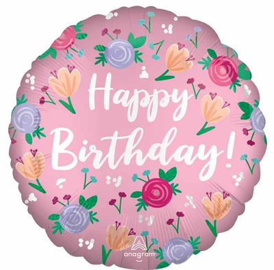 Satin Happy Birthday Peony 18&quot; Mylar