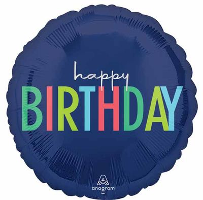 Modern Navy Blue Happy Birthday Mylar 18&quot;