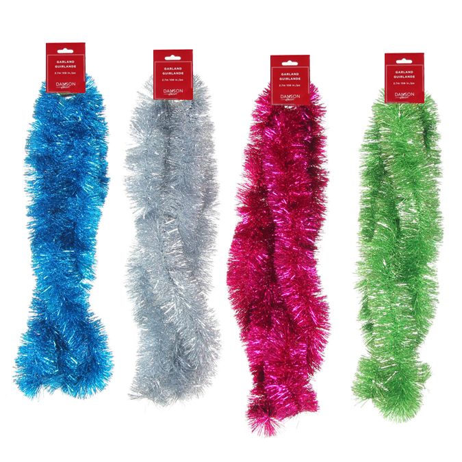 Tinsel Garland, 4 Colours - Silver, Green, Blue or Fuschia