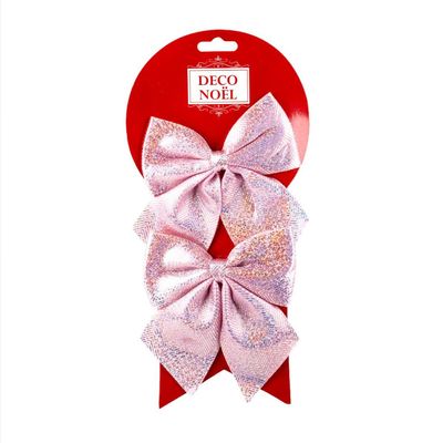 Deco Noel 2pk Herringbone Chervon Pink Fabric Bows