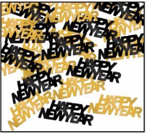 Happy New Year Confetti Black and Gold
