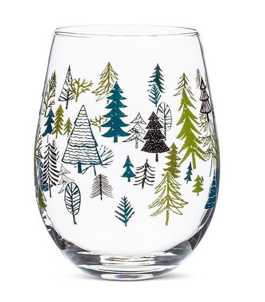Allover Trees Stemless Wine Glass, 14oz