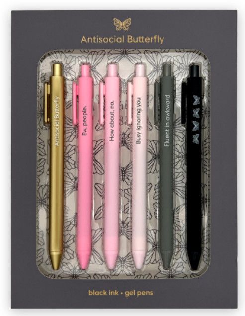 Antisocial Butterfly – Quotable Gel Pen Set- 6ct