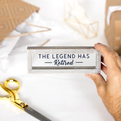 Legend has Retired 6&quot; x 2&quot; Wood Framed Glass Plaque